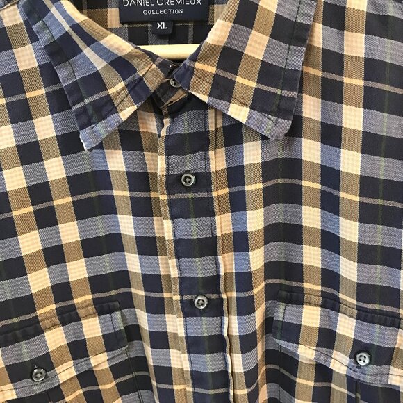 Daniel Cremieux Button-Down Shirt: Navy & Brown Plaid Cotton Men’s Size XL - Picture 4 of 9